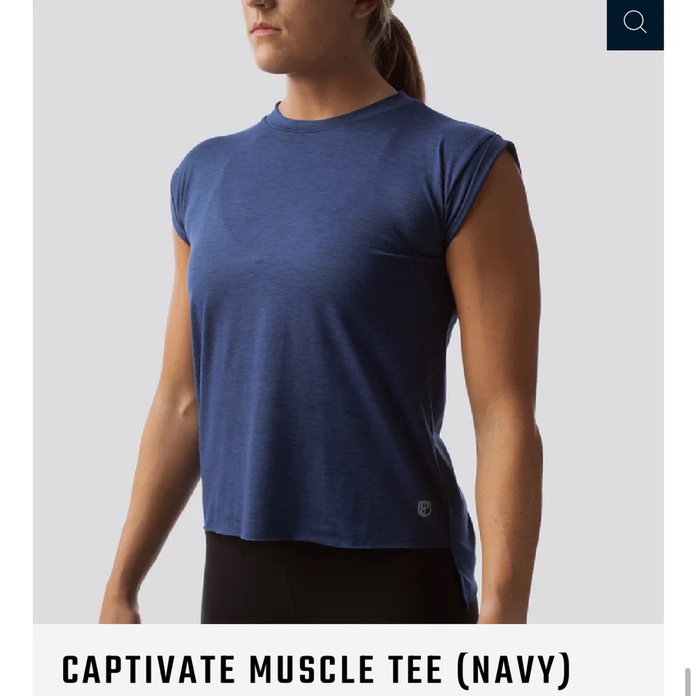 Women’s Captivate Muscle Tee in Navy. Size Medium